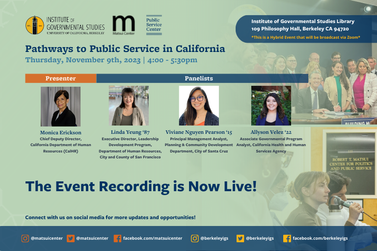 flier promoting the Nov. 9th 2023 Pathways to Public Service in California event recording now live on YouTube