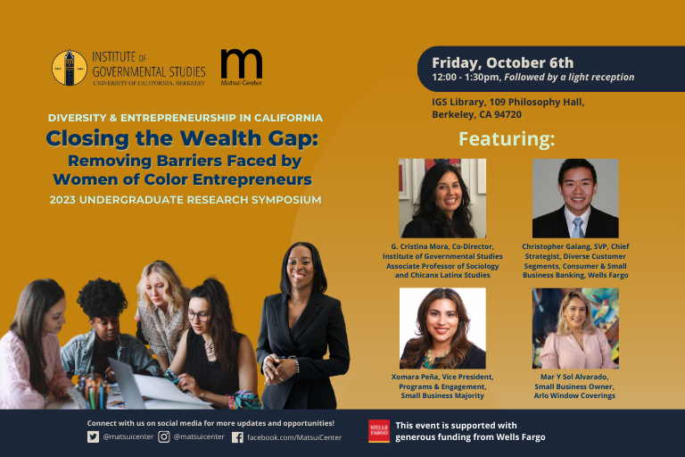 2023 Diversity and Entrepreneurship Research Symposium Web Graphic - 768p x 512p flyer advertising 2023 Diversity and Entrepreneurship Undergraduate Research Symposium on Friday, October 6th from 12pm-1:30pm