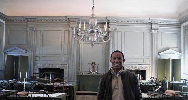 Maxwell Bessard standing in Independence Hall