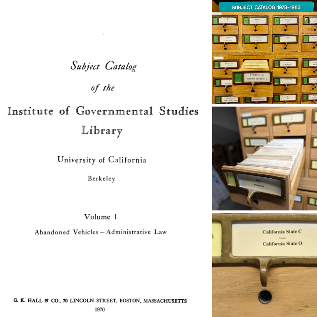 Subject Catalog of the Institute of Governmental Studies Library University of California Berkeley Volume 1, grid of images of library catalog drawers