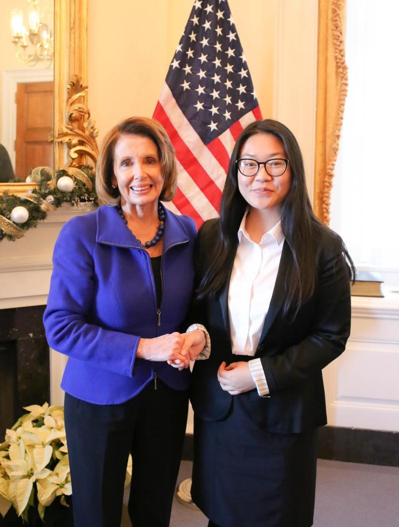 Lydia Xia standing next to Nancy Pelosi
