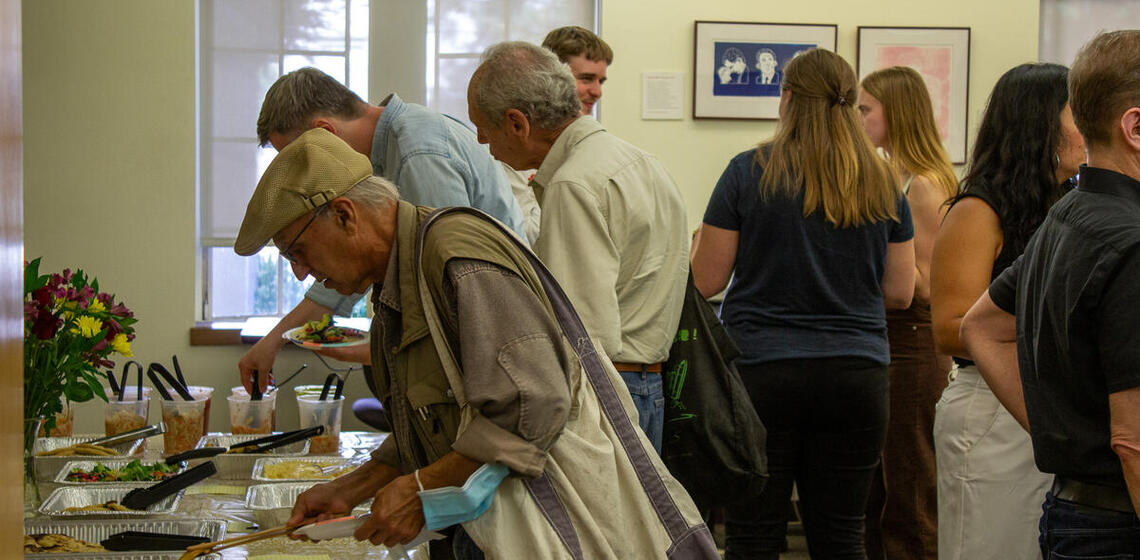 IGS community members enjoy pupusas from Platano Cafe, a local minority-owned business in downtown Berkeley