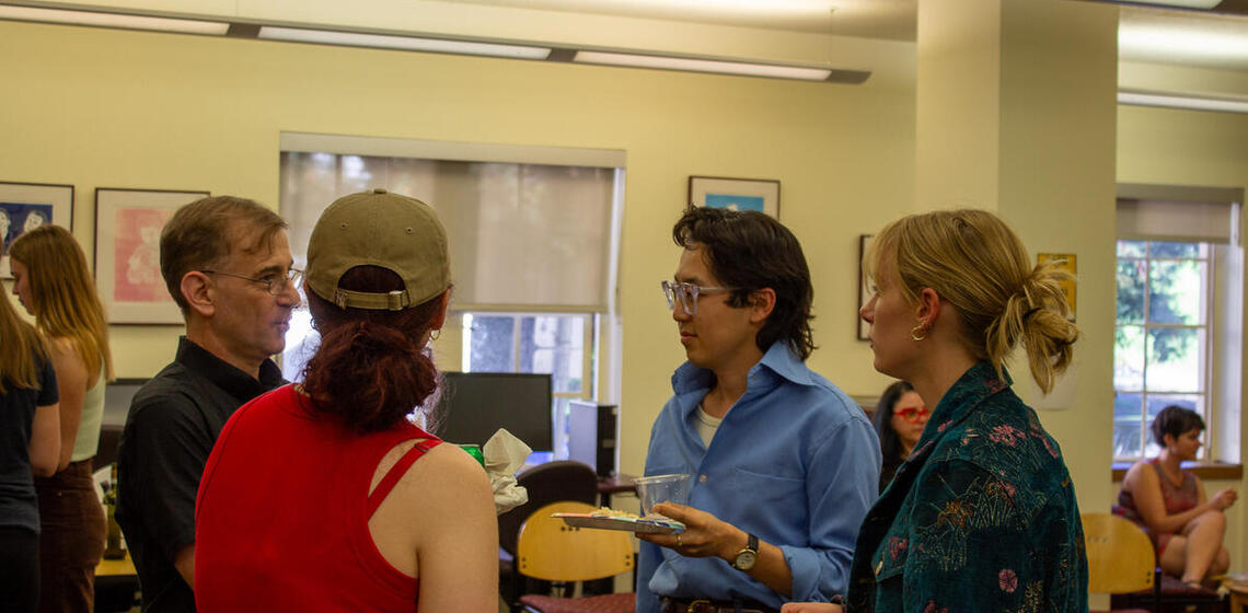 IGS Co-director Eric Schickler speaks with graduate students during the Fall Welcome Reception