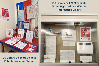 IGS Library Voter Information Guide and Fall 2024 Election Exhibit Case on Voter Registration statistics and current information