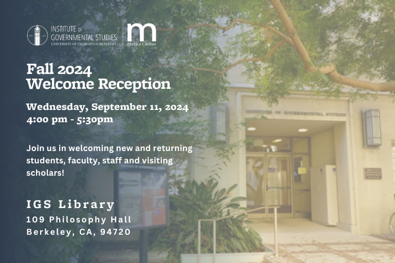 2024 IGS Fall Welcome Reception event flyer - website graphic 2024 IGS Fall Welcome Reception Flyer - September 11 4pm-530pm